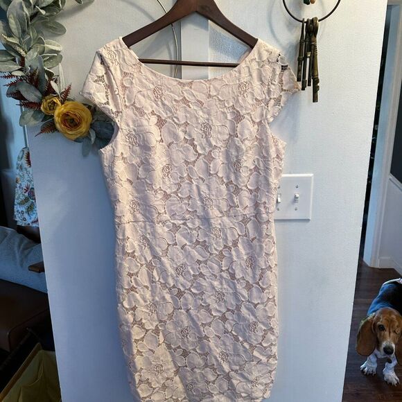 Tommy Hilfiger Blush Lace Cap-Sleeve Sheath Dress Women’s 14 - Picture 1 of 7